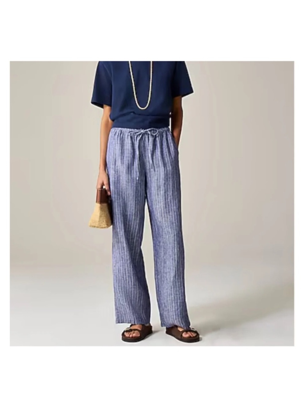 J. Crew Soleil Relaxed Linen-Blend Drawstring Wide-Leg Pants in Blue Stripe